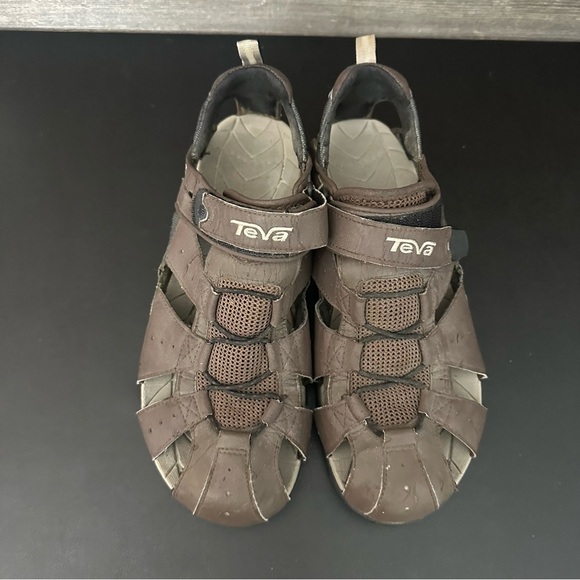 Teva Deacon Fisherman Sandal Men's 10 Brown Hook & Loop Mesh Water Resistant - Picture 6 of 9